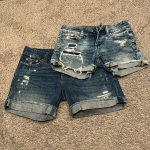 2 pairs American Eagle distressed denim midi shorts size 0